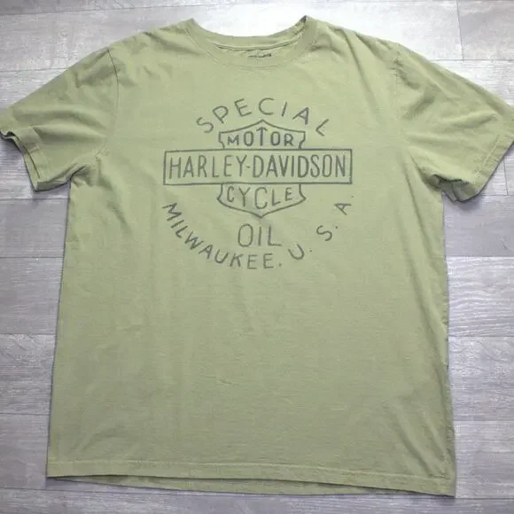 Harley Davidson OD Green Special Oil Short Sleeve Cotton T Shirt Size L - Picture 2 of 5